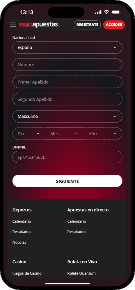 MarcaApuestas Registro